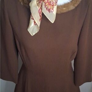 Cynthia Howie Vintage Brown Dress with Fur Collar. Era 1960’s